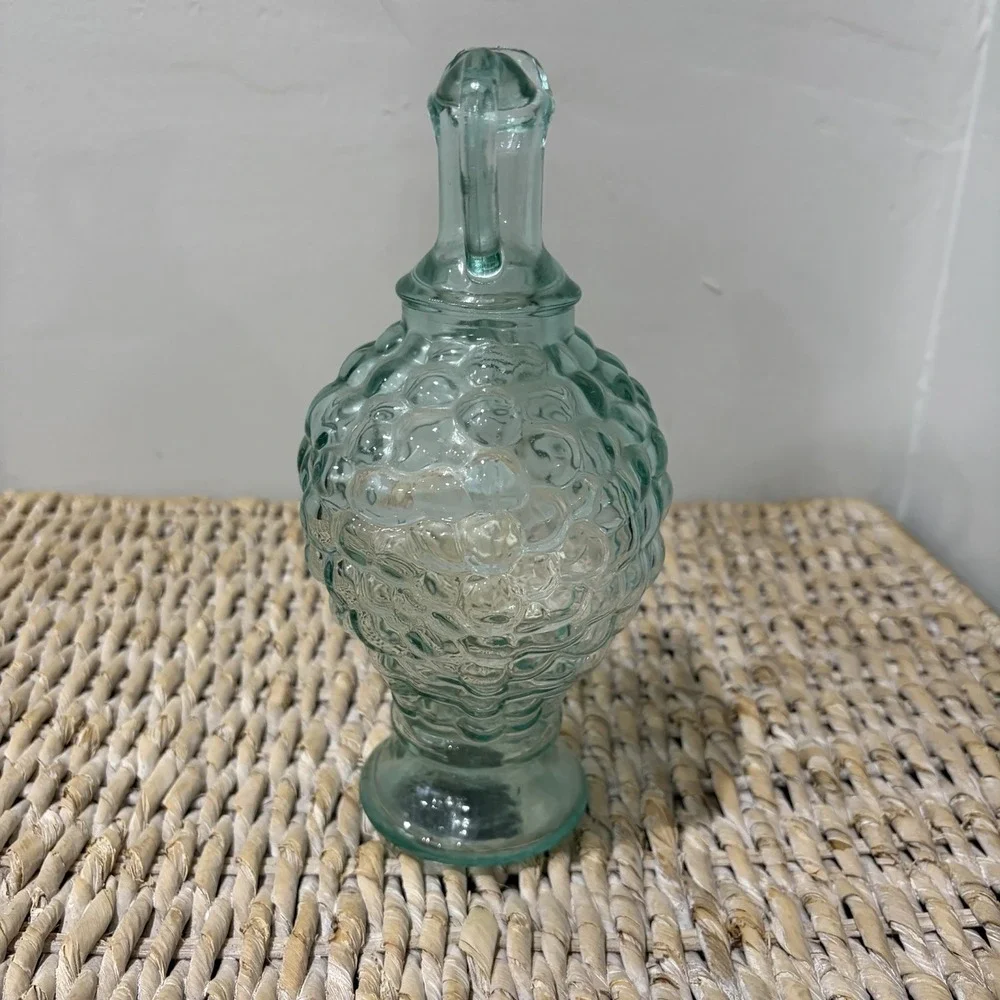 Vintage Vetreria Etrusca Grape Cluster Decanter Green & Blue Glass Italy 8